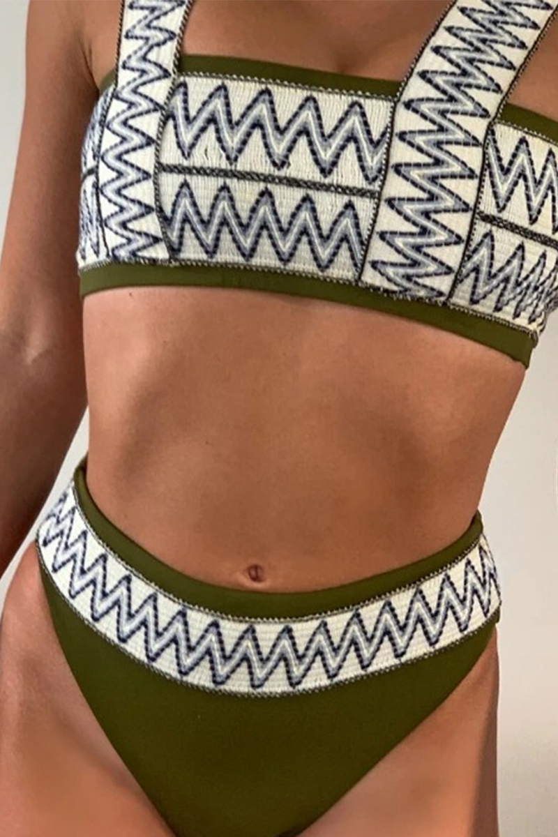 Vacation Print Patchwork Swimwears