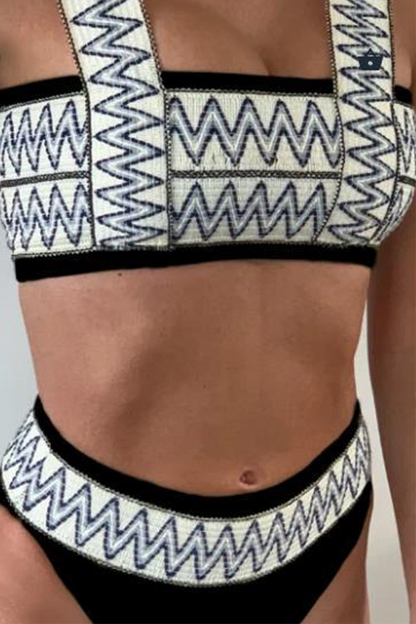 Vacation Print Patchwork Swimwears