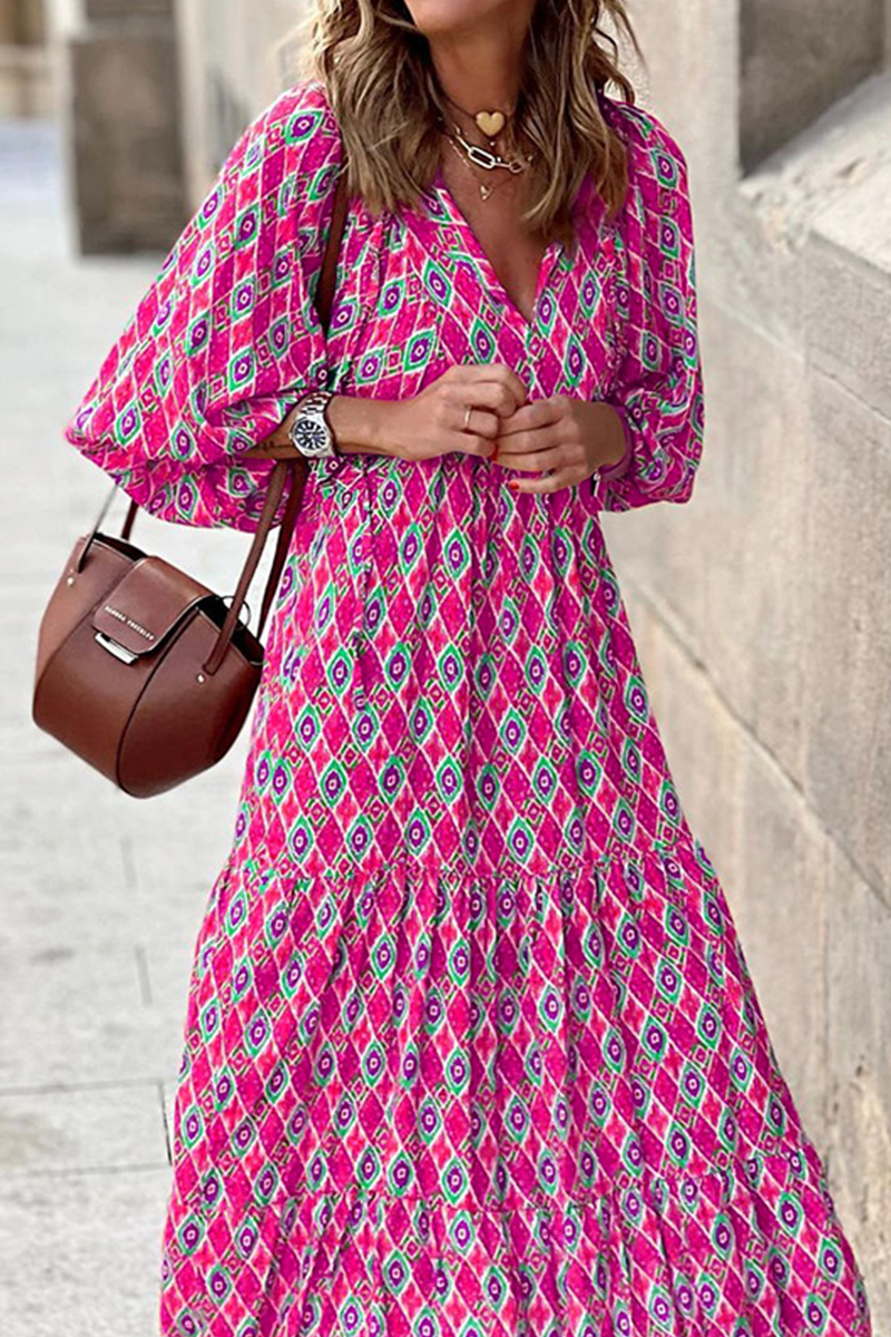 Casual Print Patchwork Straight Dresses