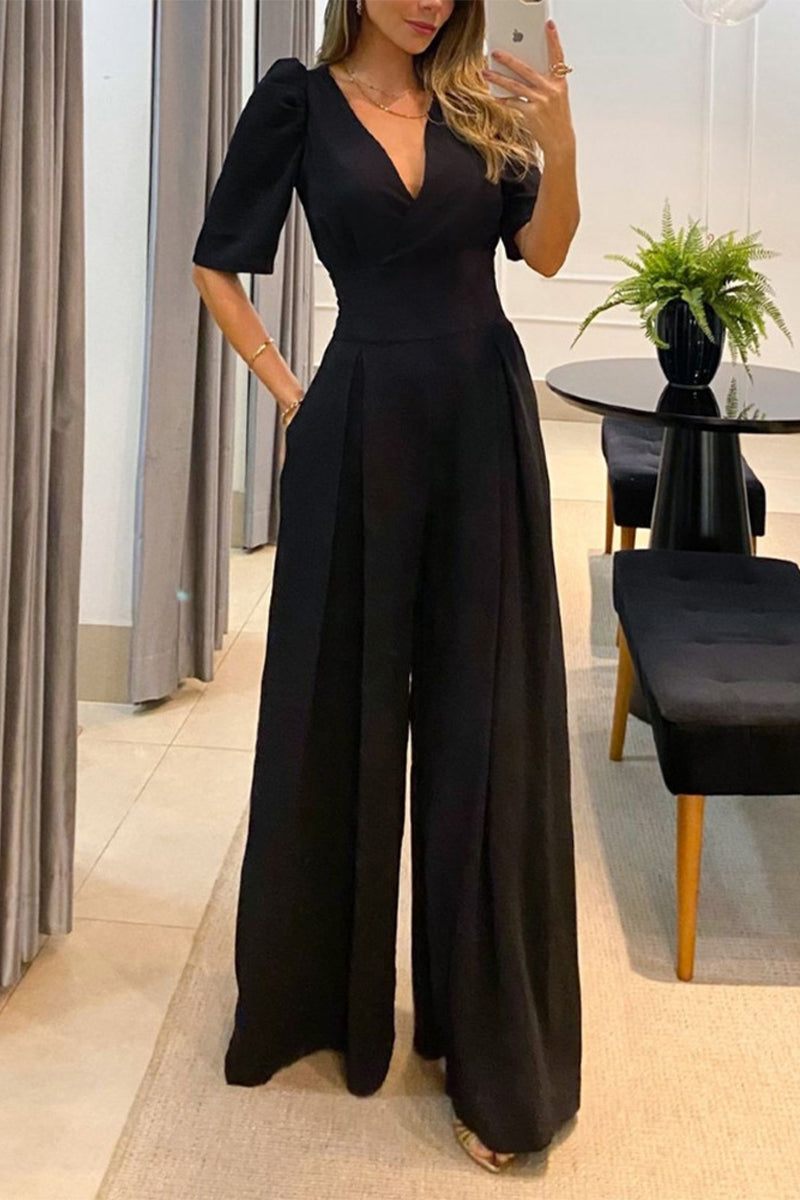 Casual Solid Solid Color V Neck Jumpsuits