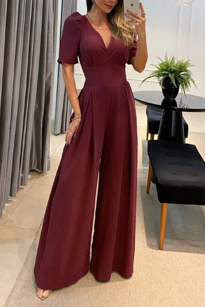 Casual Solid Solid Color V Neck Jumpsuits