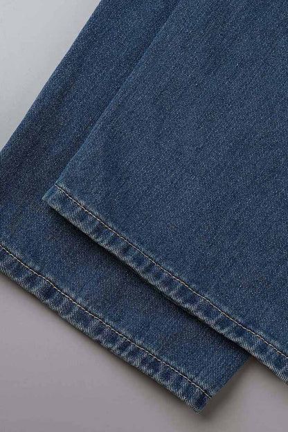 Fashion Street Solid Mid Waist Straight Denim