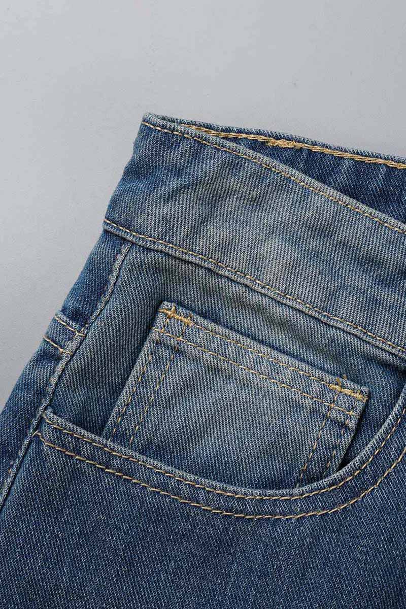 Fashion Street Solid Mid Waist Straight Denim