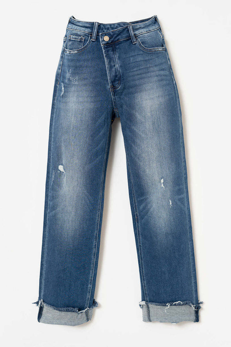 Casual Street Solid Make Old Asymmetrical Straight Denim Jeans