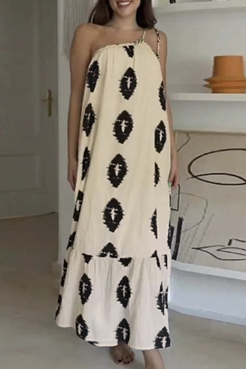 Sexy Casual Tie Dye Printing Oblique Collar Sleeveless Dress Dresses