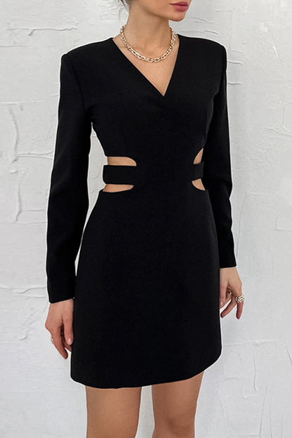 British Style Solid Hollowed Out V Neck Suit Dress Dresses