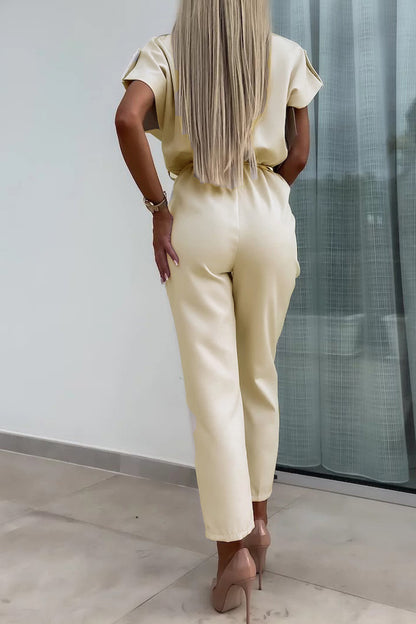 Casual Solid Buttons Turndown Collar Straight Jumpsuits