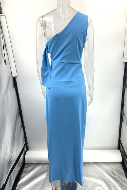 Sexy Solid Hollowed Out Slit Oblique Collar Irregular Dresses