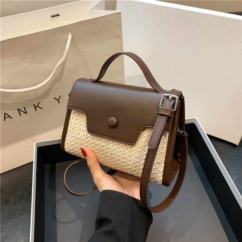 Casual Simplicity Solid Patchwork Weave Bags