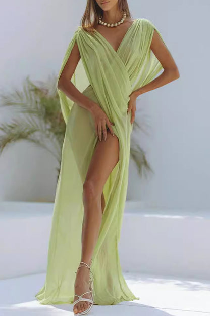 Sexy Solid Color See-Through Slit Swimwears Cover Up(3 Colors)