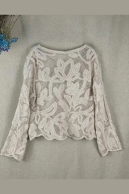 Casual Street Hook Flower Hollow Out O Neck Blouses