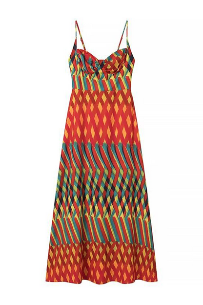 Elegant Striped Print Patchwork Contrast V Neck Sling Dresses