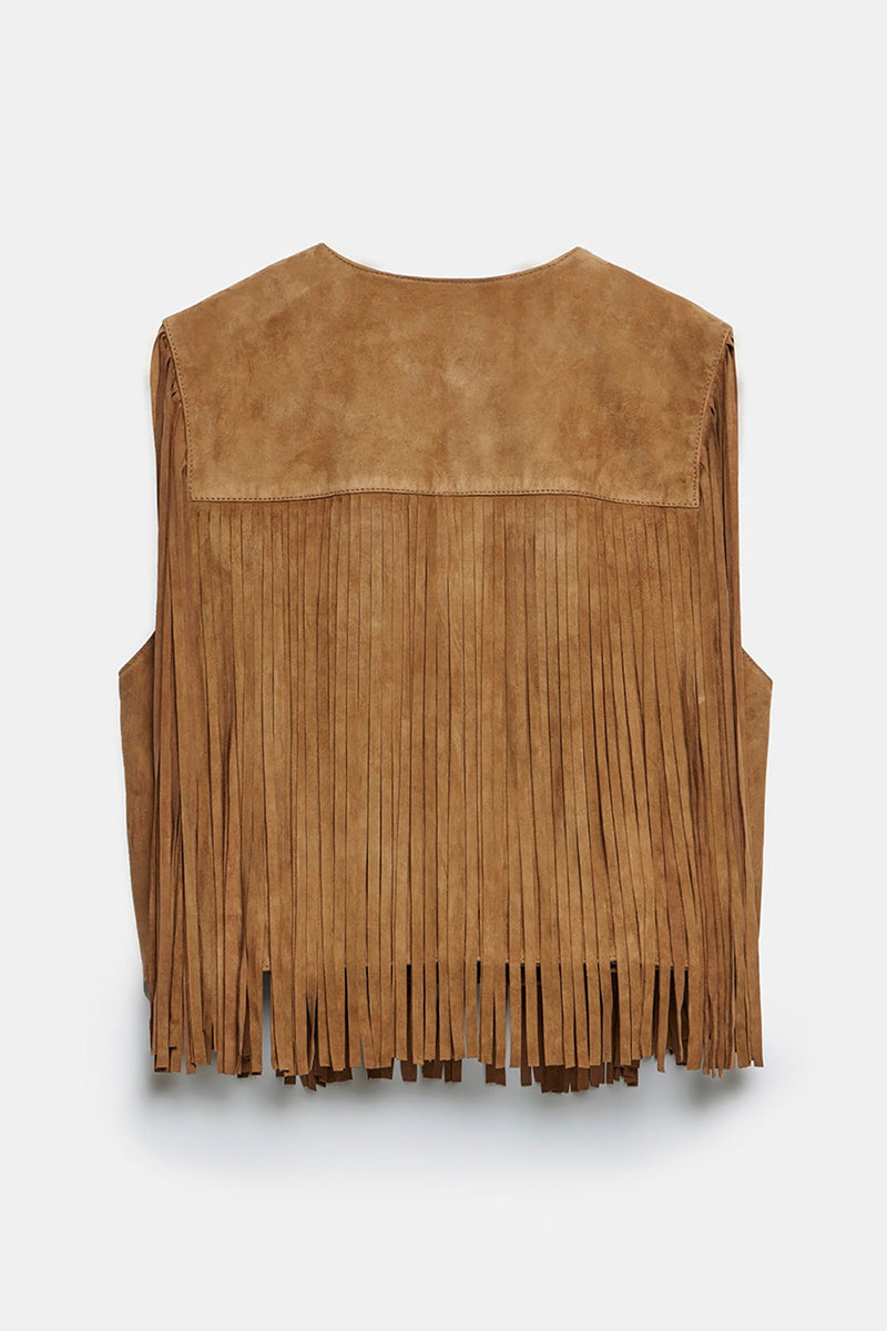 Casual Street Fringed Trim O Neck Waistcoats