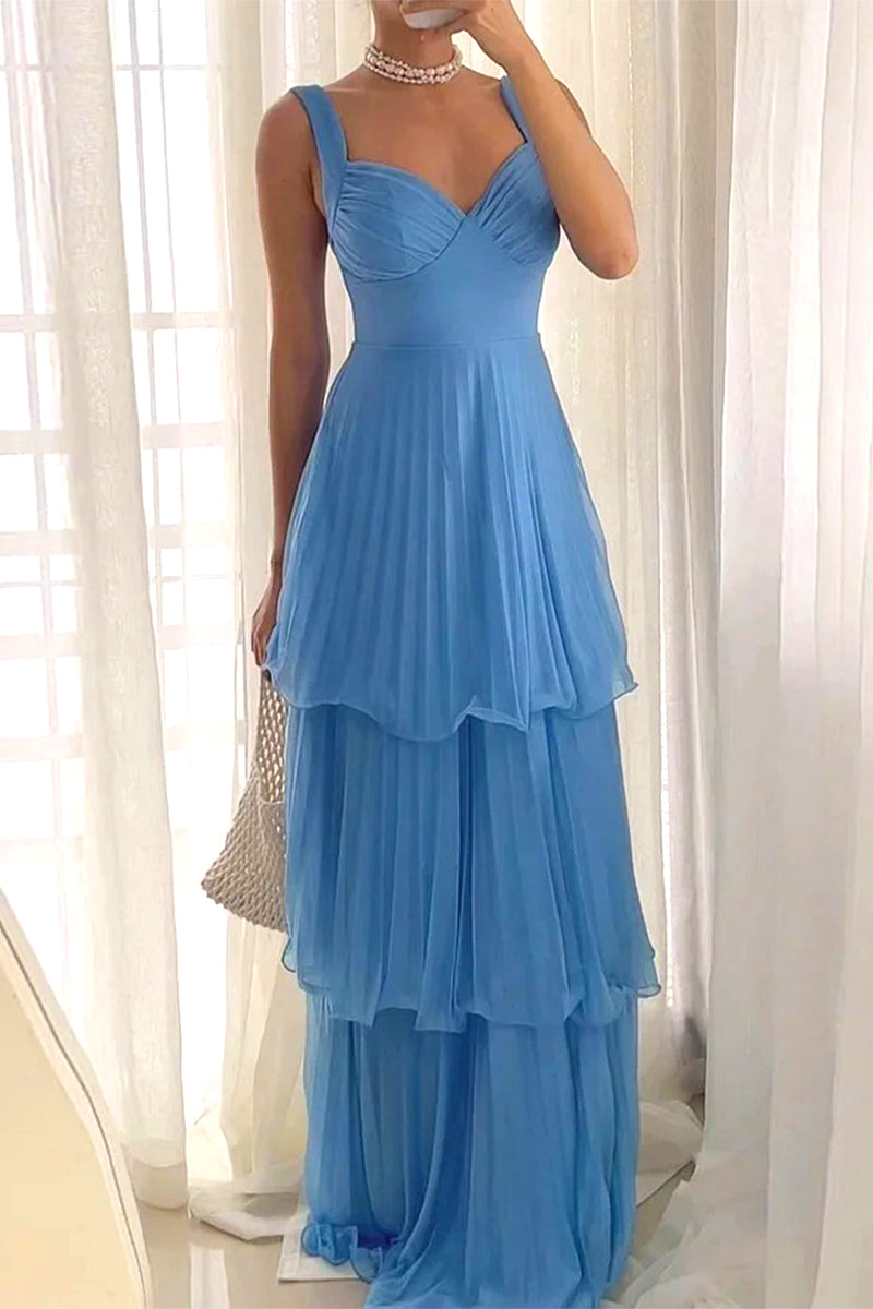 Sexy Solid Color Pleated V Neck Long Dresses