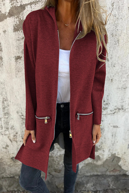 Casual Daily Slit Zipper Hooded Outerwear(9 Colors)