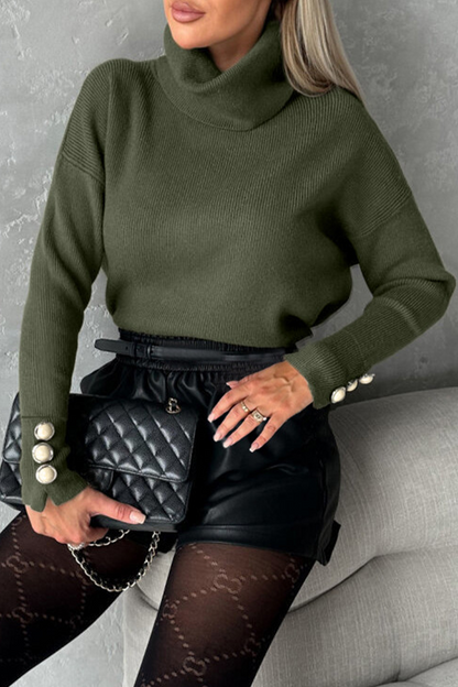 Casual Pearls Decor Weave Turtleneck Sweaters(3 Colors)