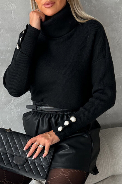 Casual Pearls Decor Weave Turtleneck Sweaters(3 Colors)