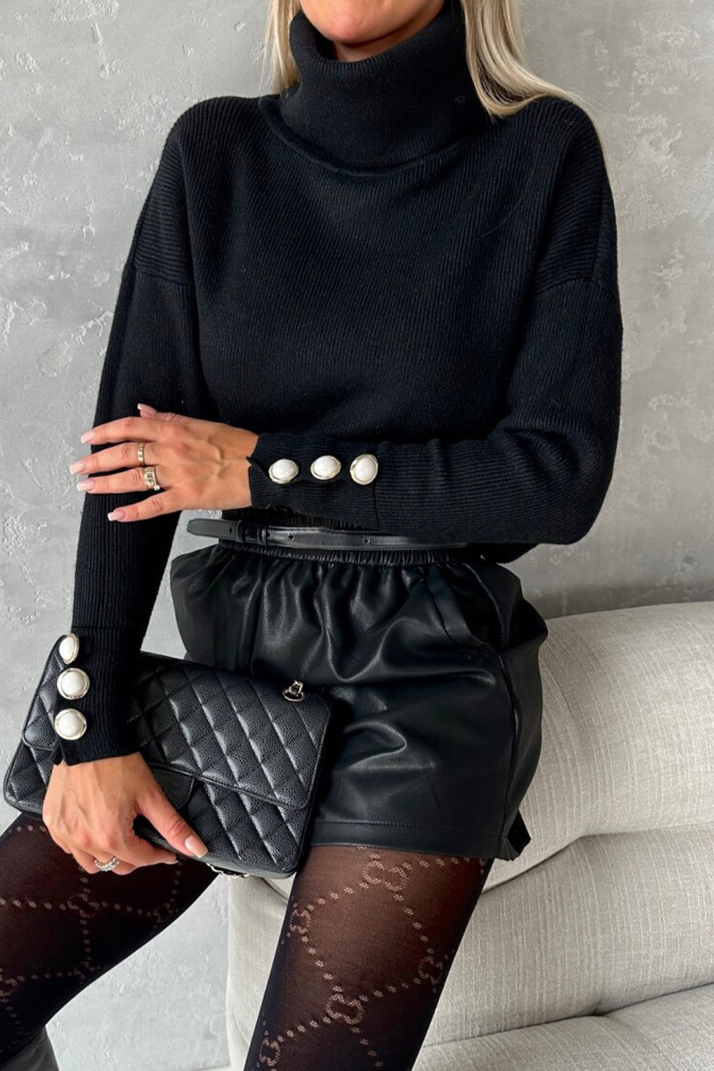 Casual Pearls Decor Weave Turtleneck Sweaters(3 Colors)