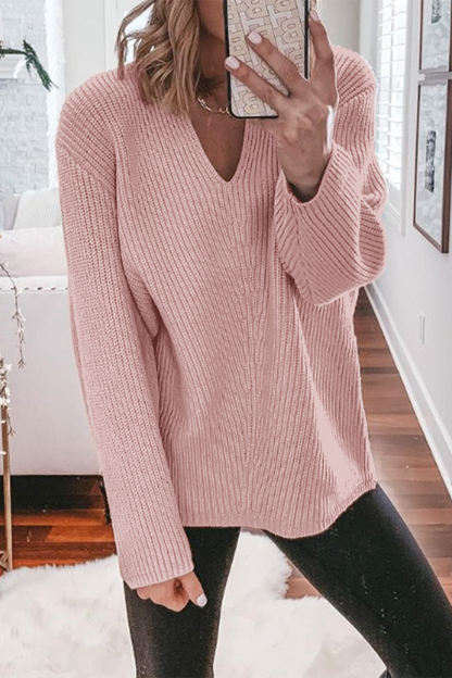 Casual Solid Color Weave V Neck Sweaters(5 Colors)