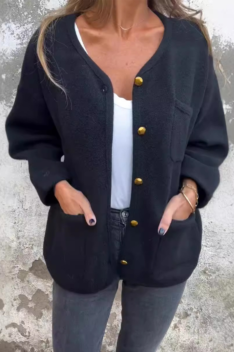 Casual Pocket Buttons O Neck Outerwear(3 Colors)