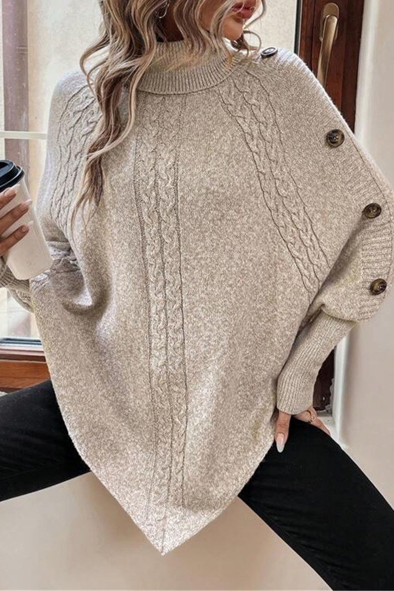 Casual Buttons Weave Turtleneck Sweaters (3 Colors)