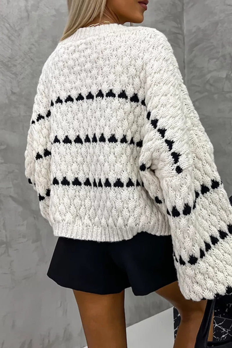 Casual Stripe Patchwork Contrast O Neck Sweaters