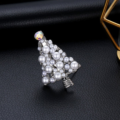 Daily Christmas Tree Hollow Out Pearls Decor Brooch