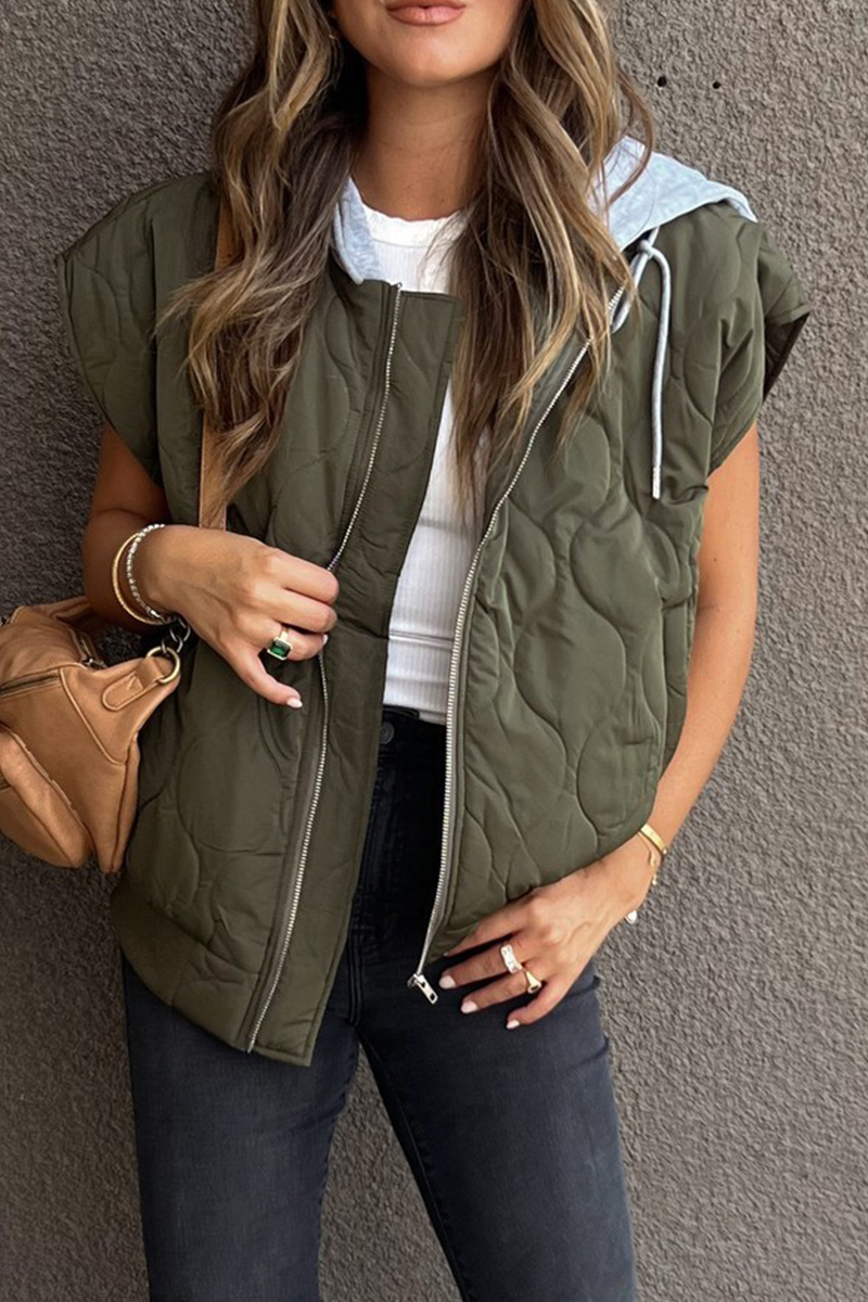 Casual Zipper Contrast Hooded Waistcoats