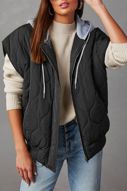 Casual Zipper Contrast Hooded Waistcoats