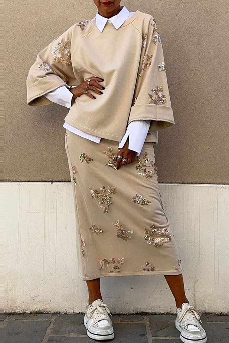 Casual Elegant Embroidered Patchwork O Neck Long Sleeve Two Pieces