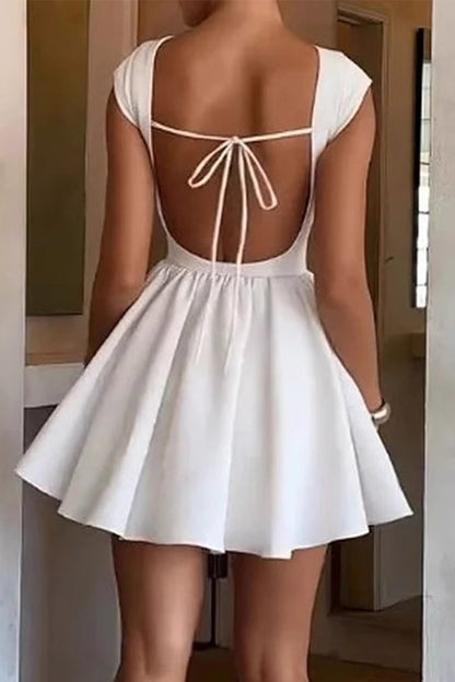 Sexy Lace Up Backless O Neck Princess Dresses