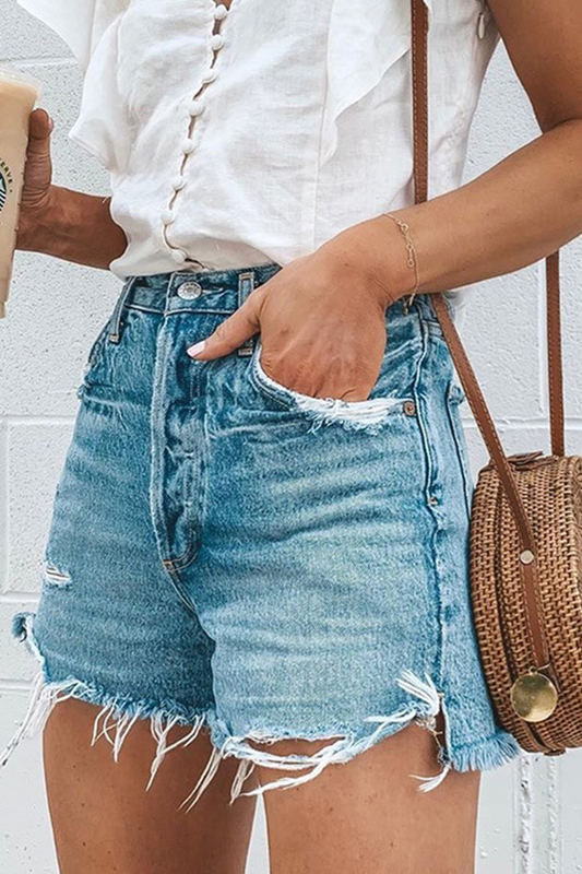 Casual Patchwork Tassel Mid Waist Straight Denim