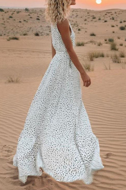 Fashion Bohemian Dot Patchwork V Neck A Line Dresses