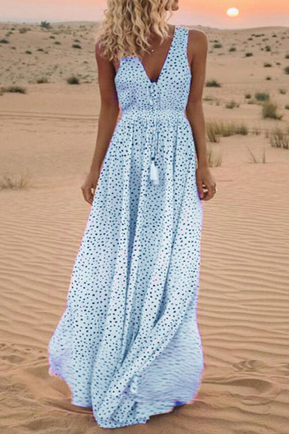 Fashion Bohemian Dot Patchwork V Neck A Line Dresses