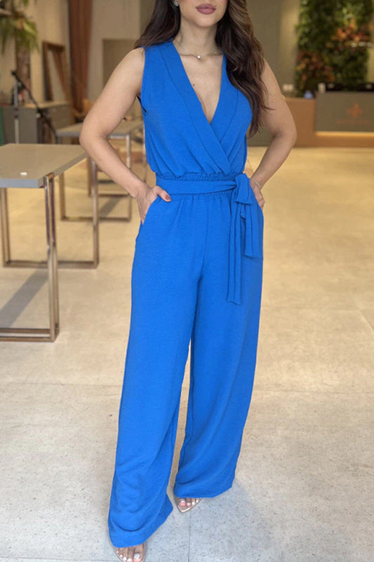 Sexy Elegant Solid With Belt V Neck Regular Jumpsuits(5 Colors)