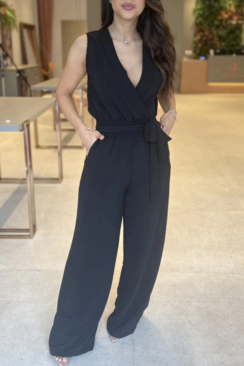 Sexy Elegant Solid With Belt V Neck Regular Jumpsuits(5 Colors)