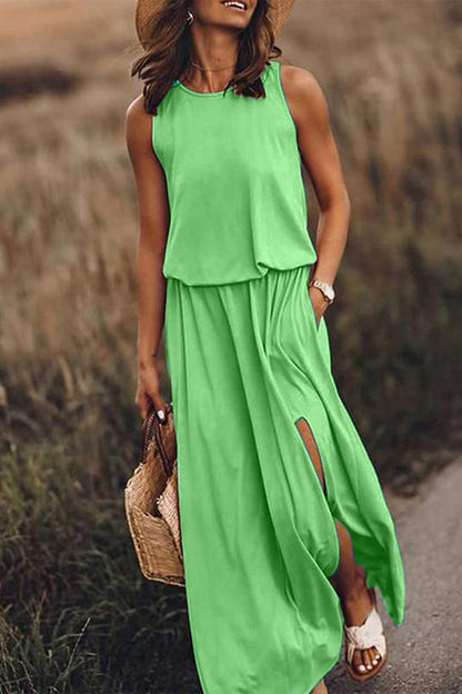 Work Elegant Solid Slit O Neck A Line Dresses(10 Colors)