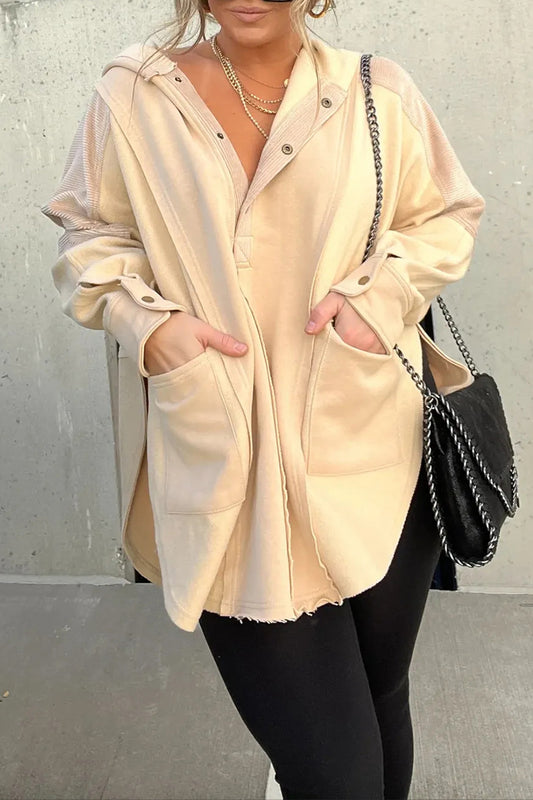 Casual Solid Pocket Slit Hooded Collar Tops