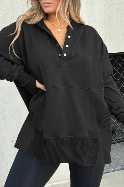 Casual Solid Buckle Hooded Collar Tops