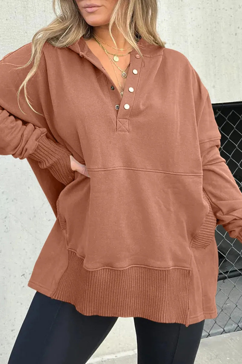 Casual Solid Buckle Hooded Collar Tops