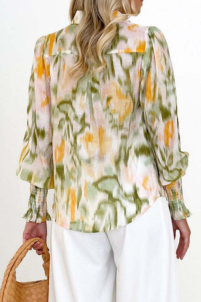 Elegant Floral Asymmetrical V Neck Tops