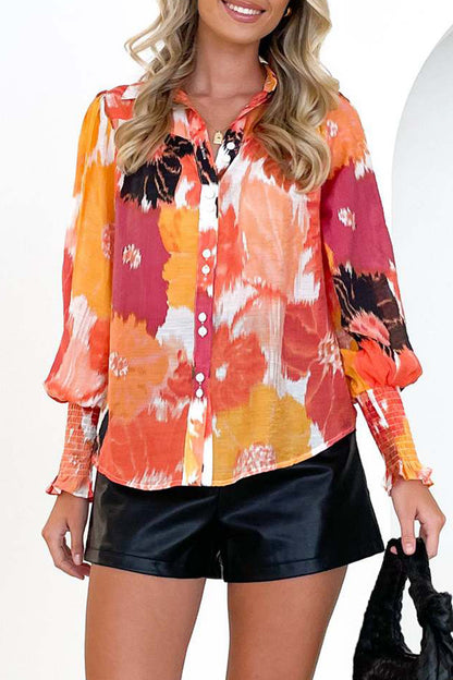 Elegant Floral Asymmetrical V Neck Tops